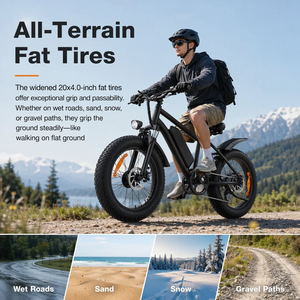 Adult Electric Bike 1000W Motor, 48V 15Ah Removable Battery (Up to 60 Miles), 20 Inch Fat Tire E-Bike, Dual Suspension & Disc Brakes, Urban Commuter Off-Road Electric Bicycle