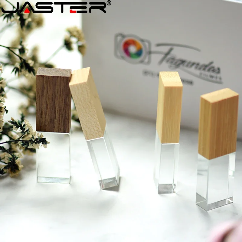 JASTER Wooden Crystal USB Flash Drives 64GB 32GB 16GB 8GB  4GB Pendrive Free Engraving Logo External Storage Memory Stick U Disk