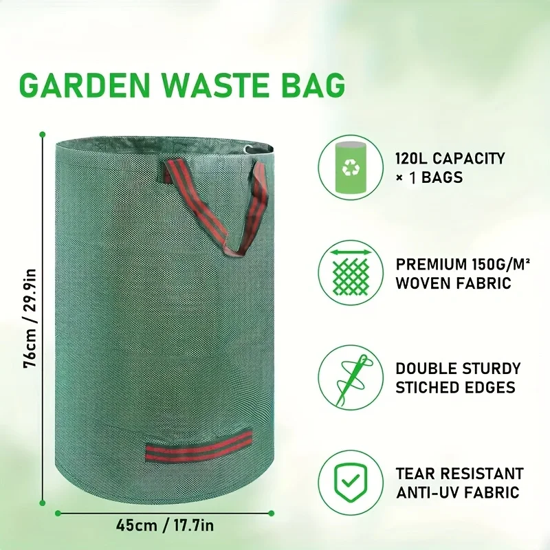 3pcs Heavy-Duty Green Yard Garbage Bags with Sturdy Red/, Leaf Storage & Garden Waste Disposal - Durable Pe Material, Large Capa