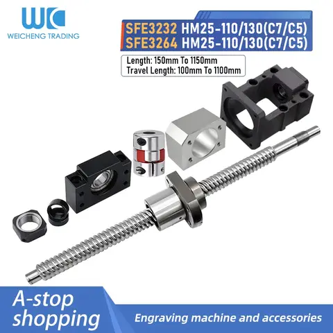 1PC Ball Screw Dia 32mm C7 Rolled Ballscrew SFE3232/3264+Single Ballnut with BK/BF25 End Processing