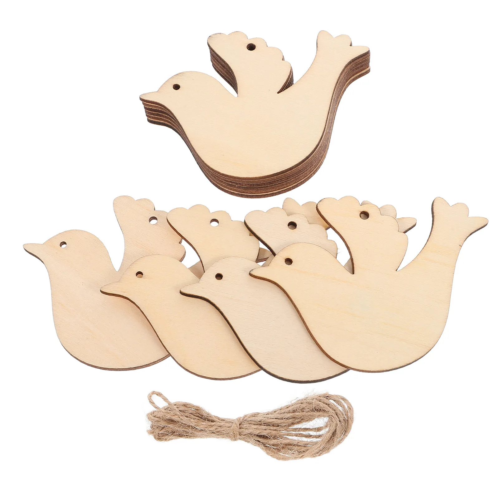 20Pcs Wood Bird Slices Unfinished Cutouts Natural Shape Predrilled Hole Twine Hanging DIY Craft Decorations Wedding Party Tags