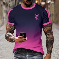 Camiseta casual de manga curta masculina, gola redonda, estampada padrão King, Street Wear