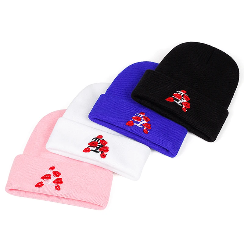2025, modisch, minimalistisch, neuer randloser Hut, LA-Lippendruck, Hip-Hop-Hut, Herbst-Winter, Outdoor-Dekoration, Bohnenhut, Unisex, Strickmütze