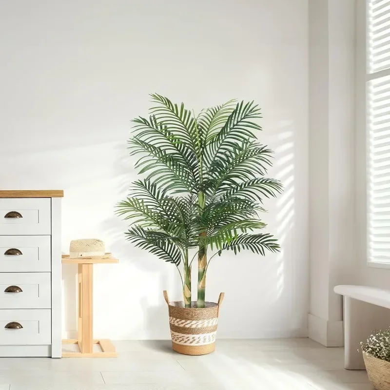 

l Artificial Golden Cane Palm Tree, Fake Tropical Palm Plant, Pre Potted Faux Greenry Plant for Home Decor Office House, Set of