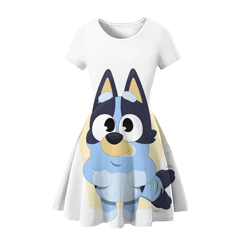 Sky02 2024 새로운 가족 여름 3d 인쇄 된 소녀 귀여운 만화 공주 드레스 애니메이션 빙고 소녀 반팔 홈 Pajam88Ji