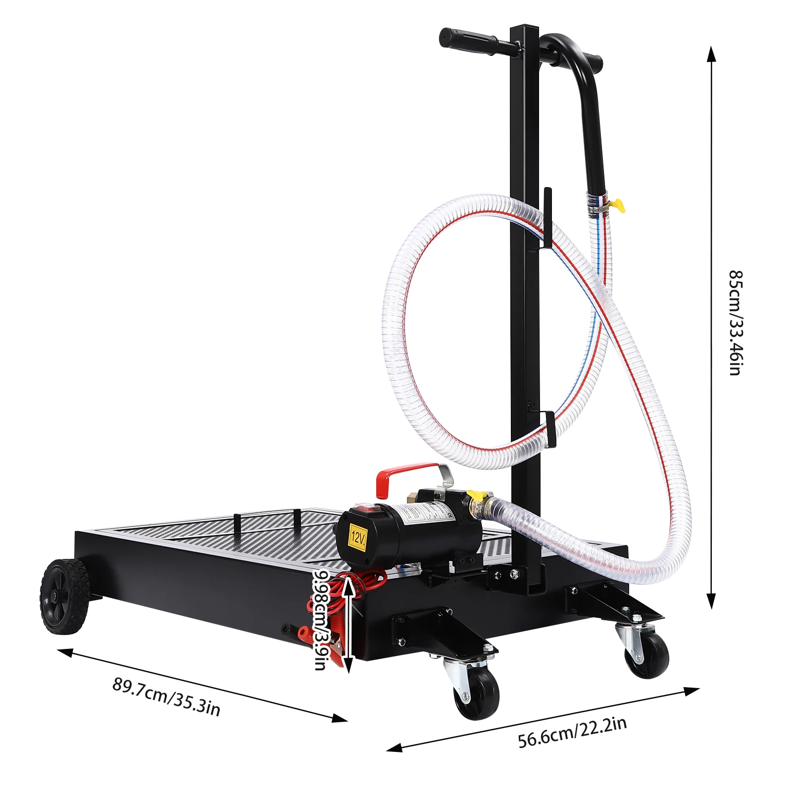 110V 155W 15 Gallon Electric Oil Drain Pan Set with Electric Oil Pump and 8 Ft Hose T Folding Handle Oil Drain Cart