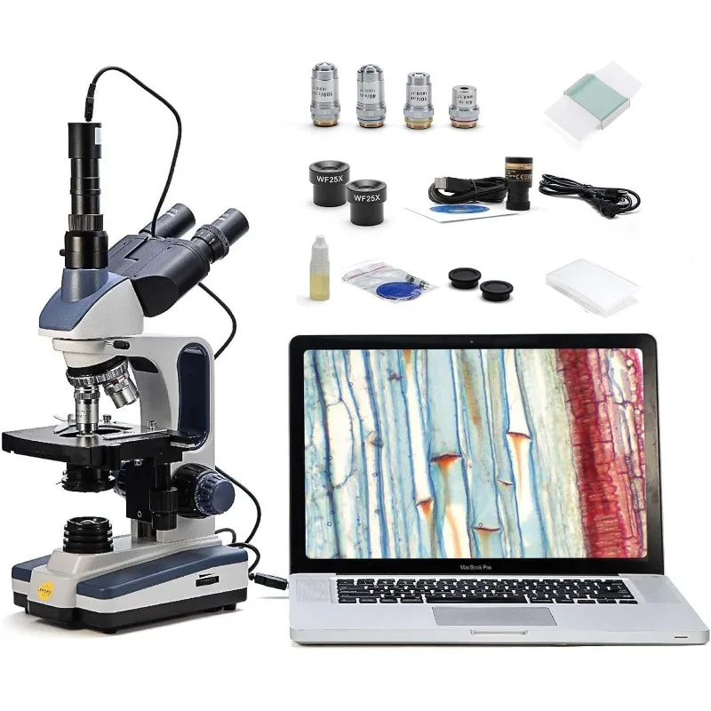 Trinocular Compound Microscope SW350T,40X-2500X Magnification,Siedentopf Head,Research-Grade,Two-Layer Mechanical Stage,1.3mp