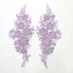 2pc/set Luxury beaded embroidery lace applique for wedding dresses Rhinestone   patches Embroidery  parches ropa