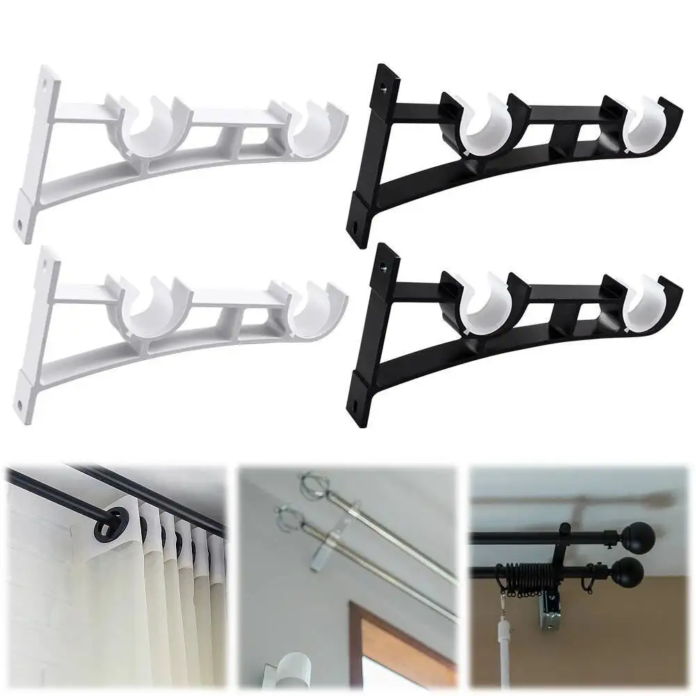 

2 Pack Double Brackets Aluminum Alloy Heavy Duty Curtain Holders Rod Hanger For Wall Hangers Support