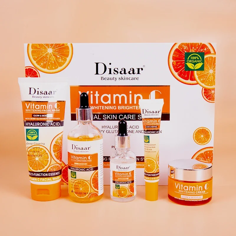 DissarVC Skincare Set da 5 pezzi Illumina il tono della pelle Sbianca Rinfresza Bilanciera Acqua Olio Schiarire Macchie Kit di prodotti per il viso