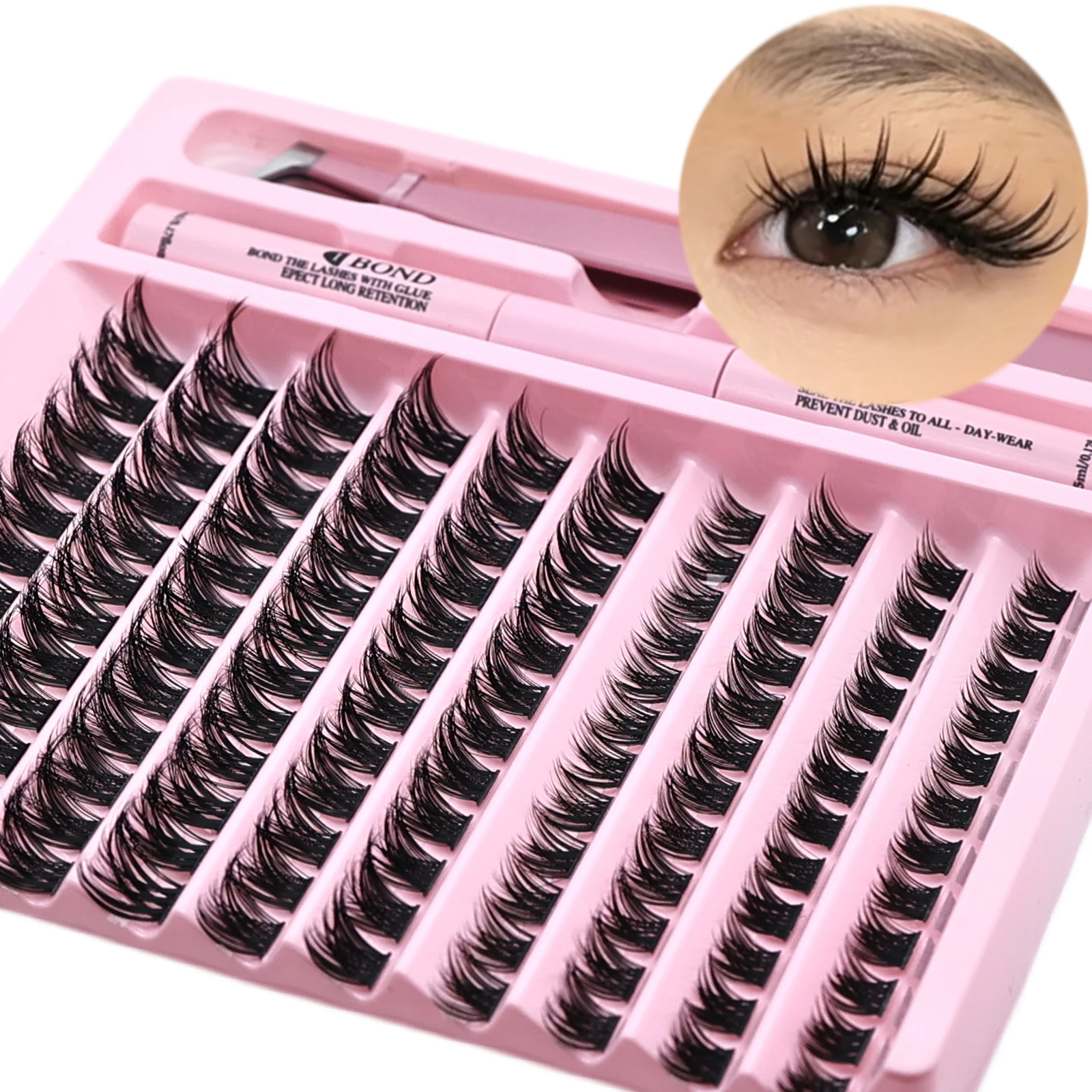 Individual False Eyelash Clusters Kit DIY Lash Extension D Curl With Bond Glue And Tweezers Soft Natural Mega Volume