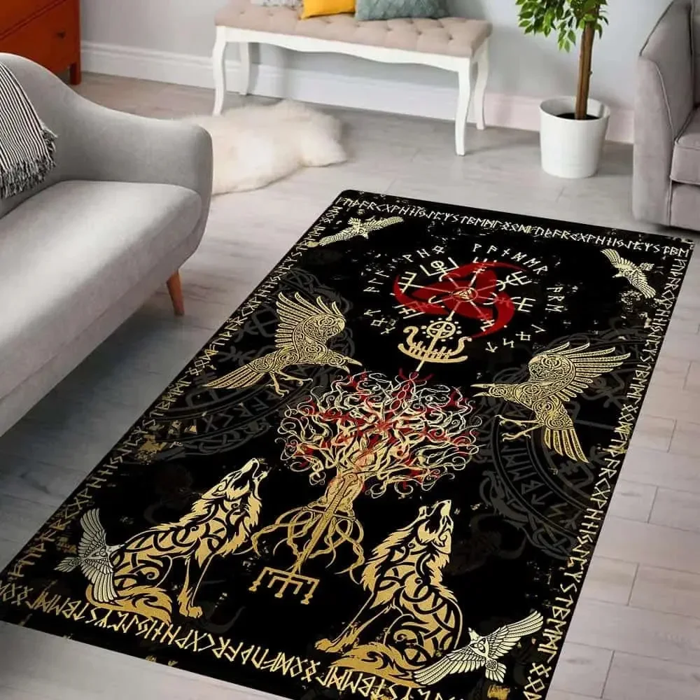 HD-Viking Carpet Tree of Life Norwegian Mythical Carpet Design Flooring Viking Non Slip Celtic Viking Mat for Home Bathroom Deco