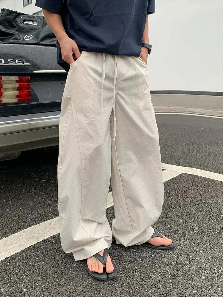 

Retro American Dry Fast Casual Pants Men's Summer Thin Wide Design Loose Long Trousers Dstring Straight Leg Jeans