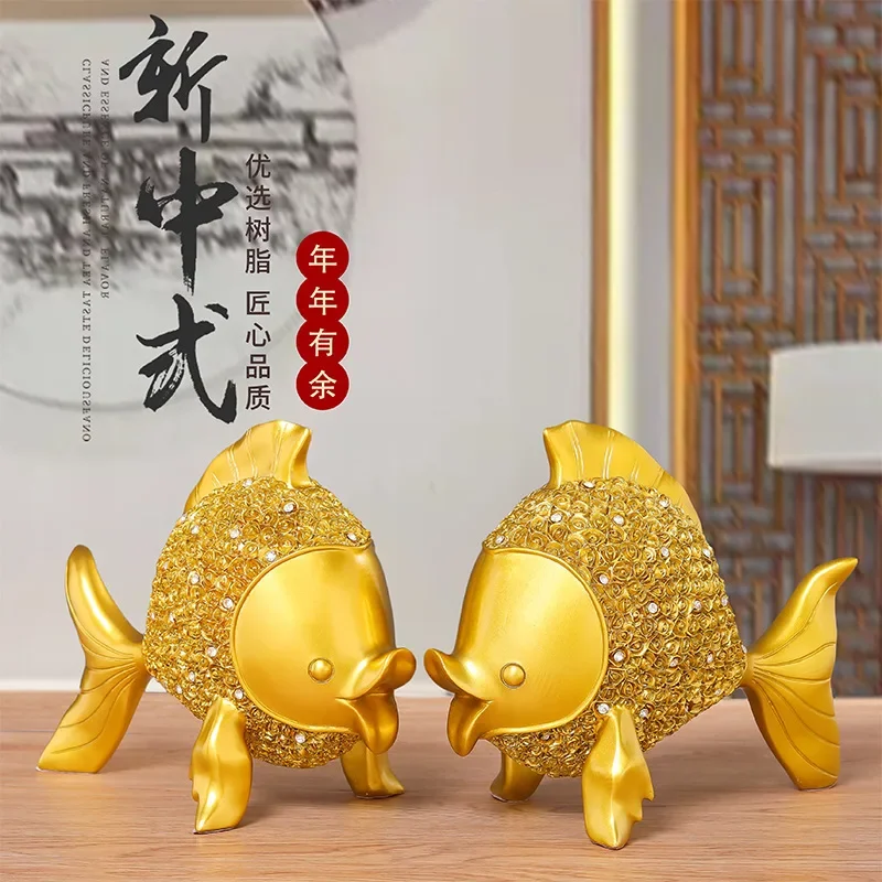 

Creative Goldfish Resin Handicraft Ornaments for New Year's Home Living Room Tabletop Decoration