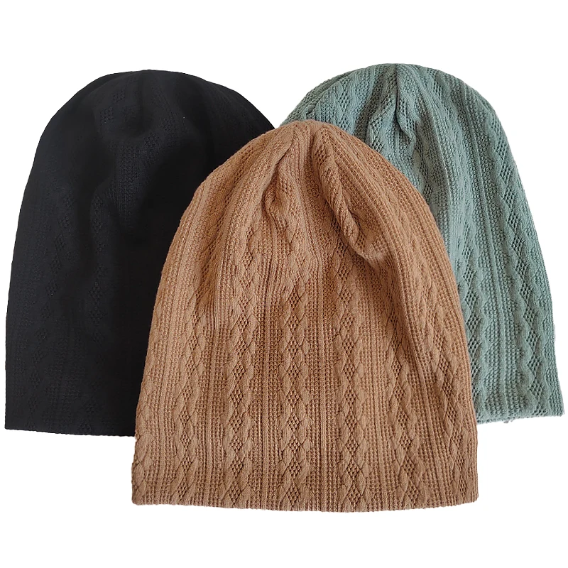 Geebro Women Spiral Stripe Soft Beanie Hat Autumn Winter Knitted Casual Beanies Femme Outdoor Baggy Solid Color Caps