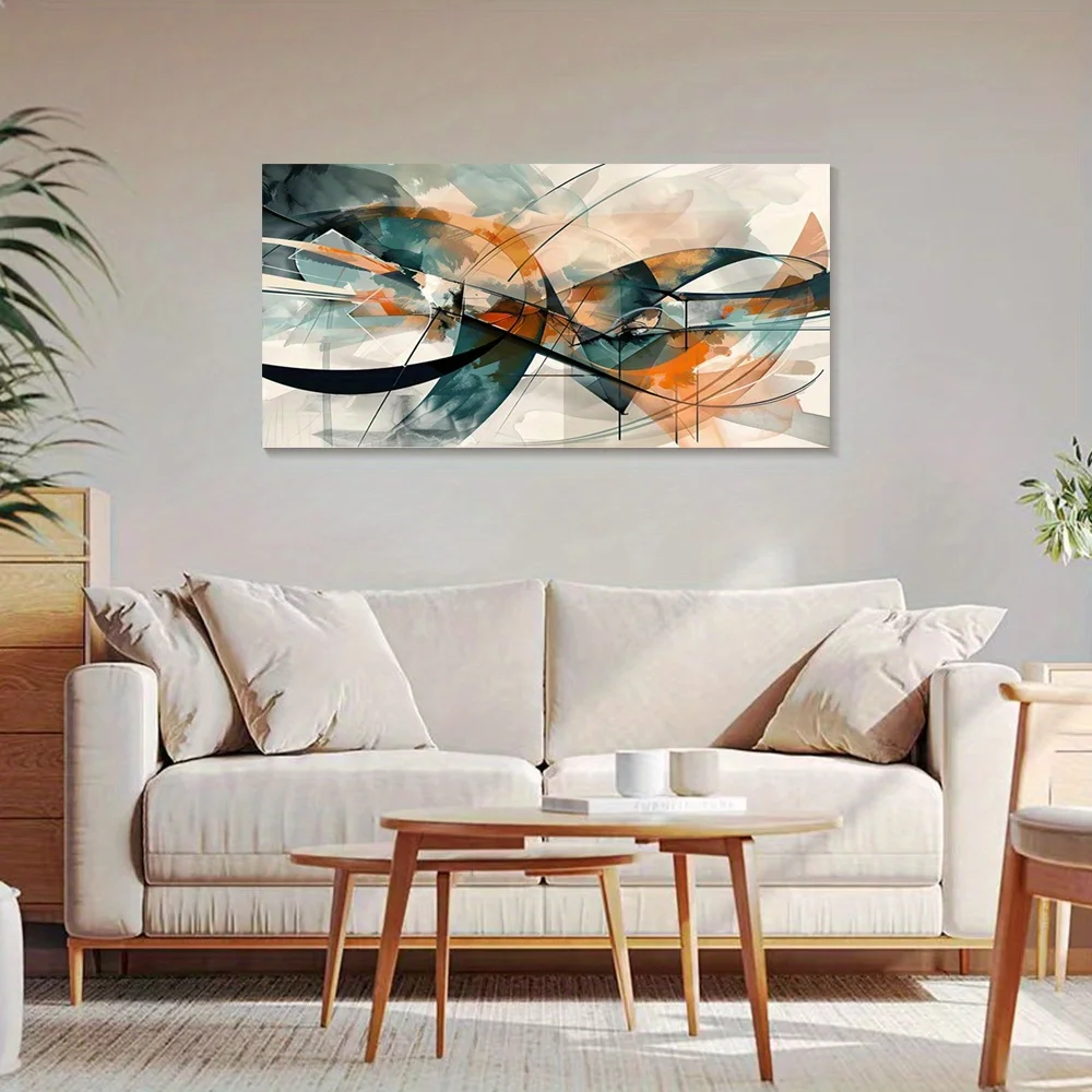 Modern Abstract Graffiti Canvas Art - No Framed Cyan & Orange Morandi Wall Decor, Elegant Print Poster for Living Room, Bedroom,