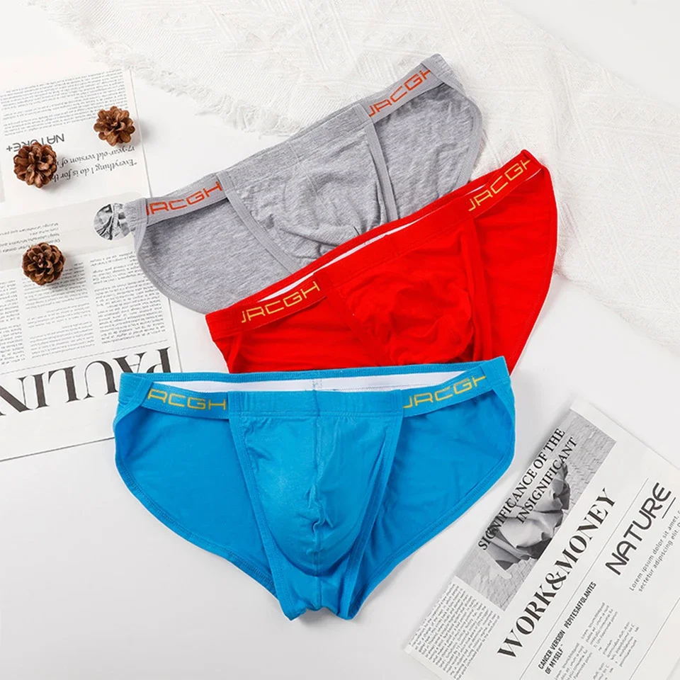 

1pc Men Cotton Solid High Fork Underwear Sexy Briefs Low Waist Sports Panties Breathable Hollow-out Underpants