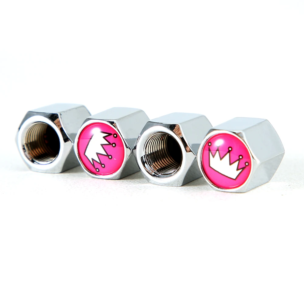 4Pcs/Set Car Styling Zinc Alloy Pink Crown Pattern Style Tire Wheel Stem Air Valve Caps for Auto Decoration Parts Accessories