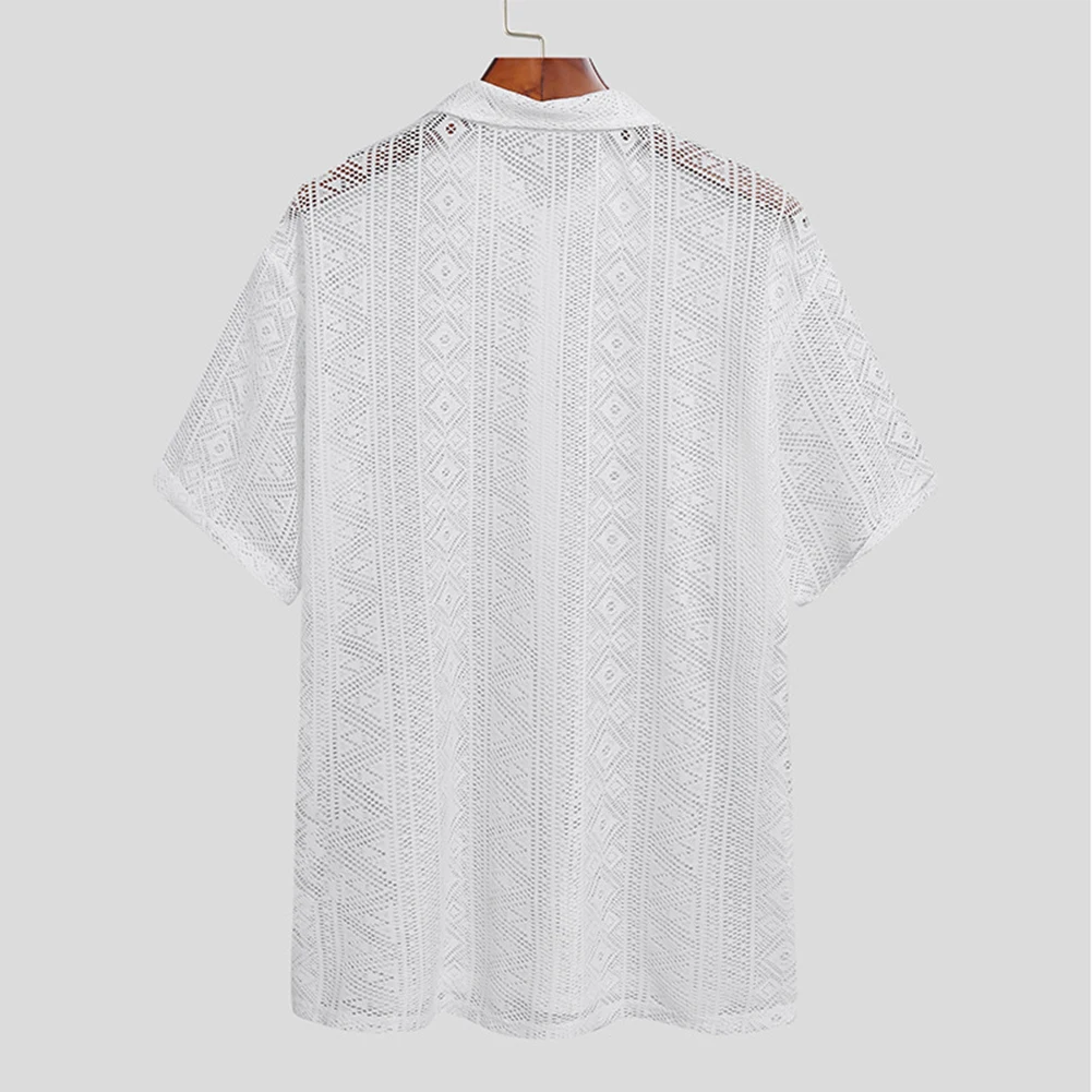 

Collar Shirts Mens Shirt Transparent Breathable Comfortable Daily Holiday Lace Mesh Middle Sleeve Comfy Fashion