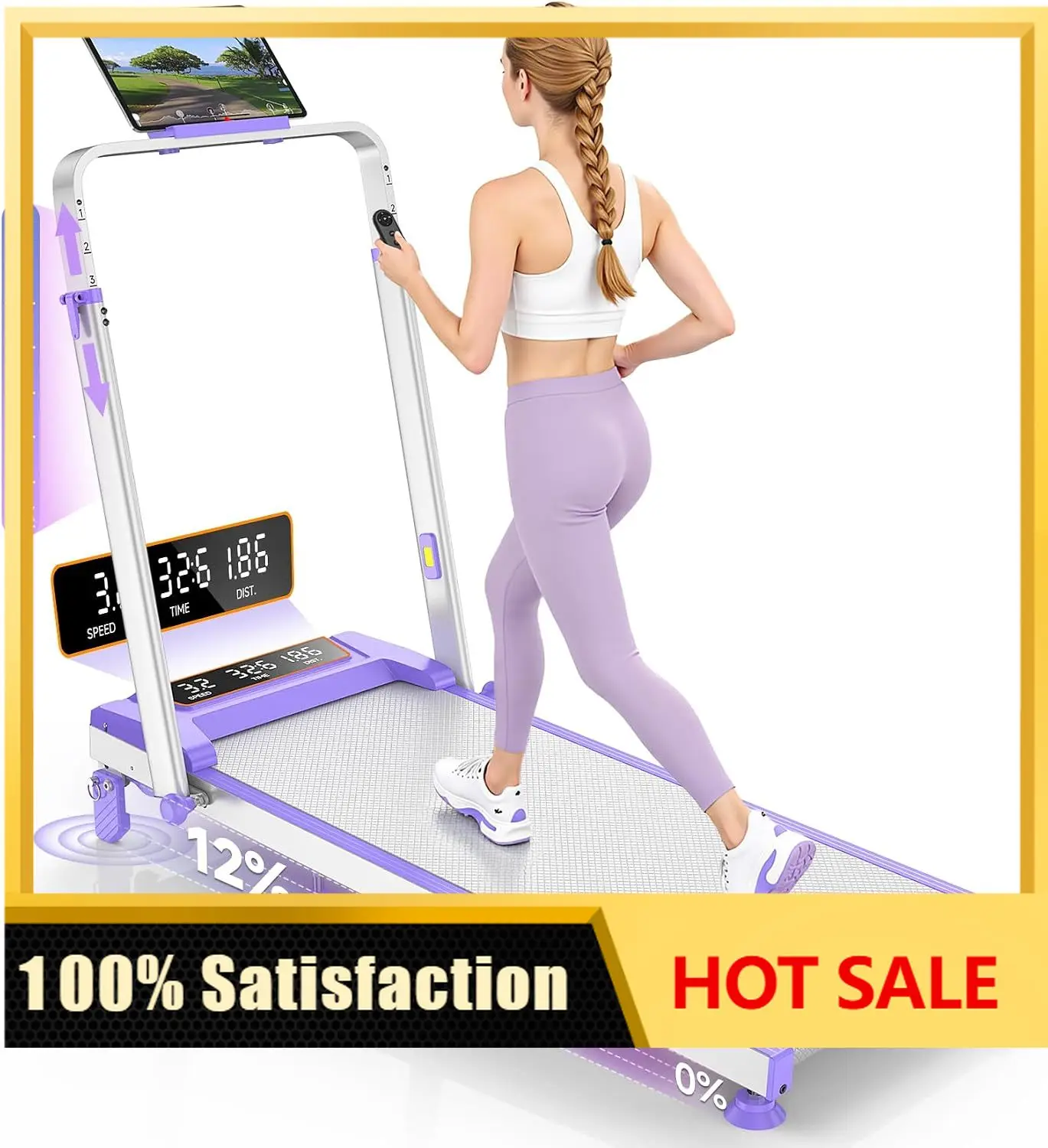 Walking Pad Treadmill with 12% Incline & Adjustable Height, 4 in 1 Walking Pad with Handle Bar, 3.5HP Foldable Under Desk Treadm