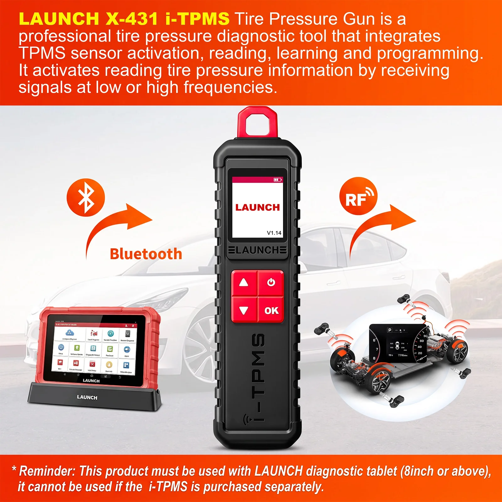 LAUNCH X431 i-TPMS Service Tool Tire Pressure Detector Active Relearn Programming 315/433MHz Sensor Support Android i-TPMS