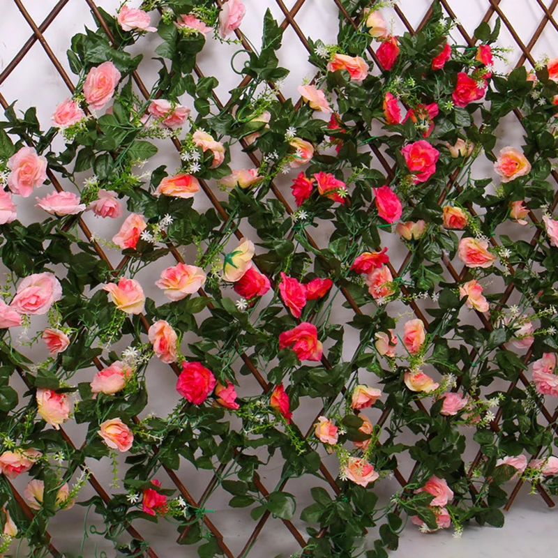 2PC 2.2m Artificial Flower Rose Vine 10 Head Roses White Pink For Wedding Garland Home Room Decor DIY Fake Artificial Rose Vine