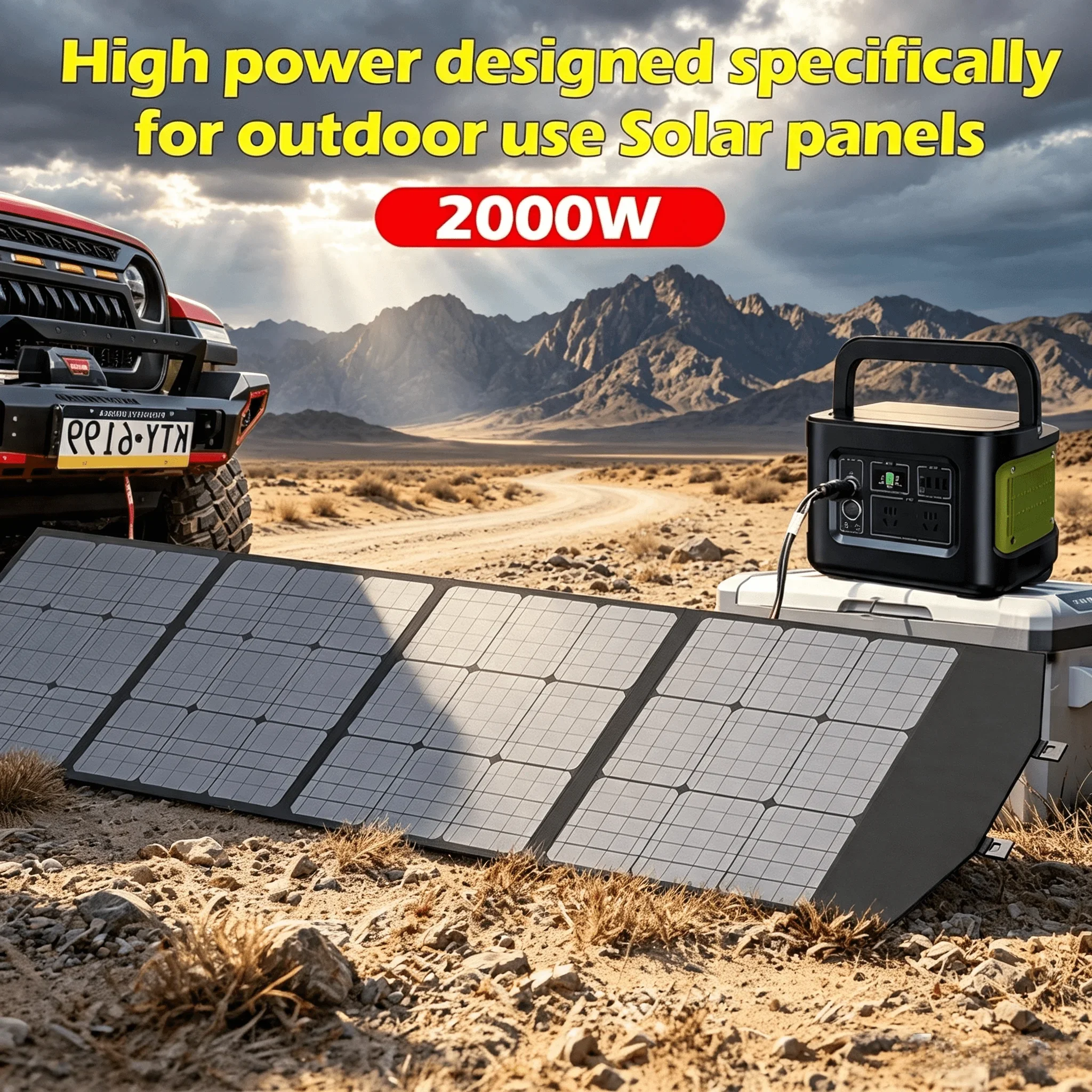 2000W Foldable Solar Generator with 12V Quick Charging, Portable Backup Power for RVs, Boats, Campers, and Off-Grid Travel