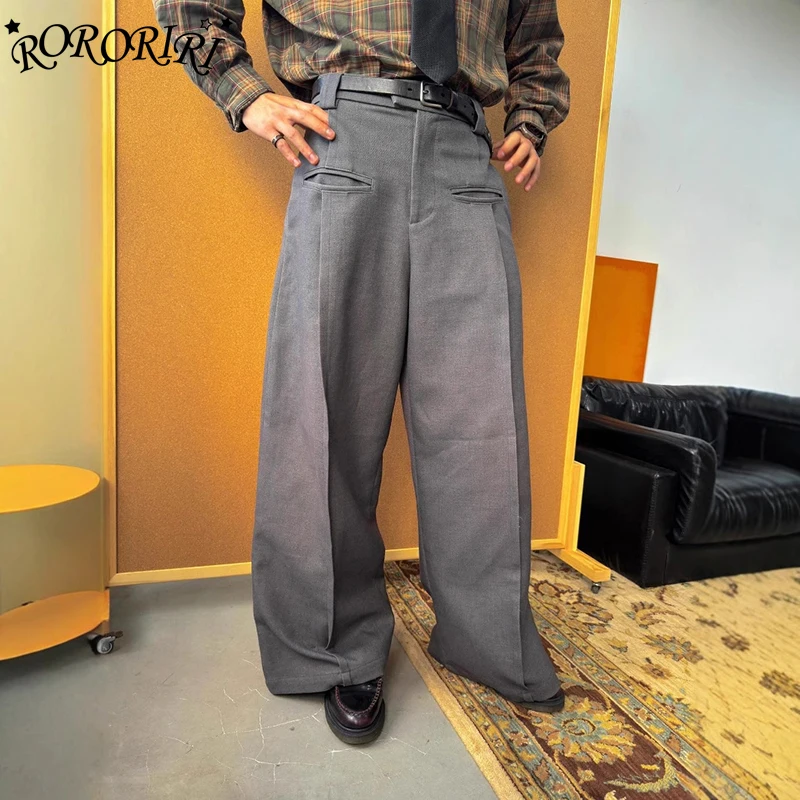 

RORORIRI American Woman Pants Street Gray Casual Wide Leg Long Suit Trousers Loose Floor Length Office Lady Pantalones Mujer