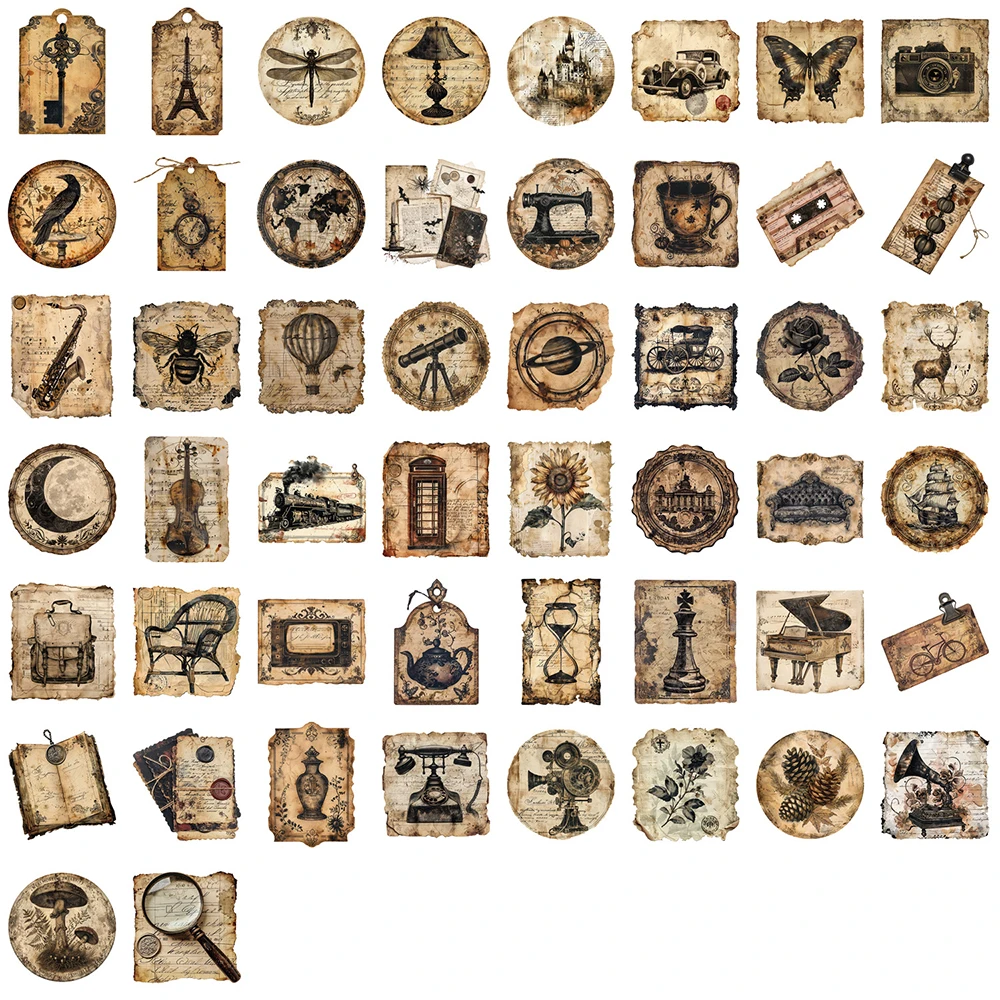 10/30/50pcs Cool Vintage Labels Decoration Stickers Manuscript Graffiti Decals for Stationery Laptop Phone Retro PET Sticker Toy