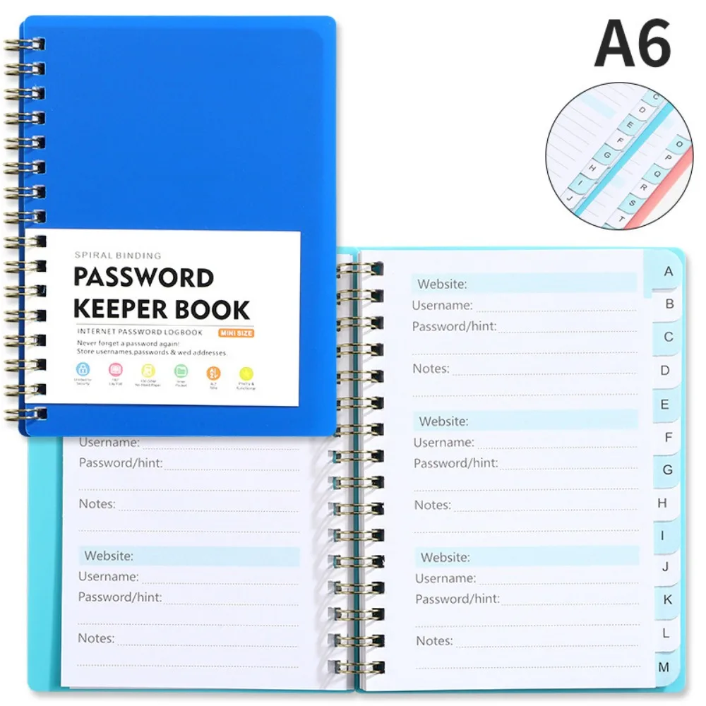 

With Alphabetical Tabs Spiral Password Keeper Book Coil Book A6 MINI Size Password Keeper Notebook Saving Website Logins