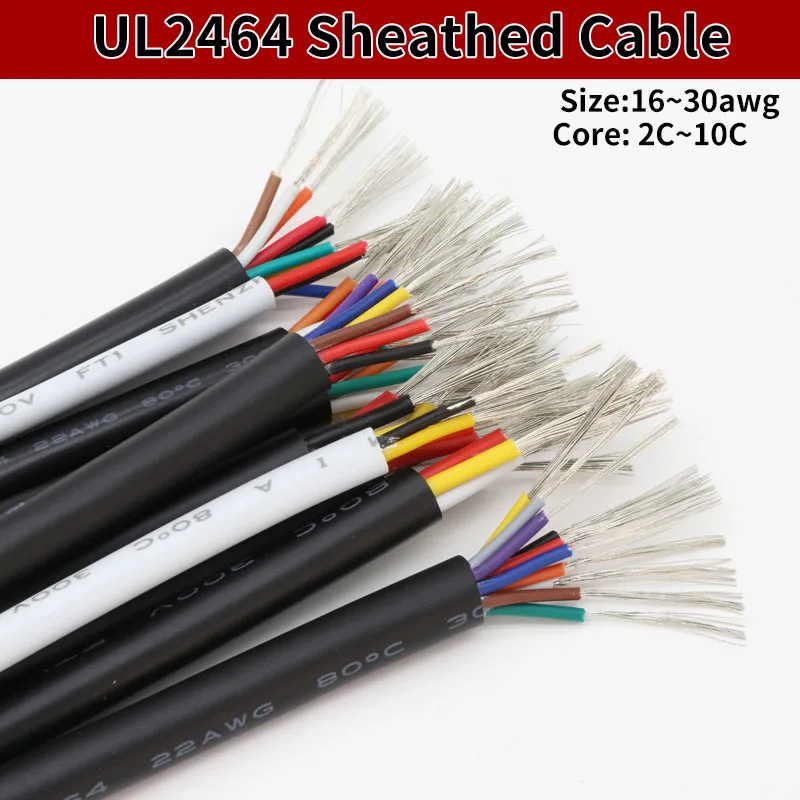 2/5/10M Sheathed Wire Cable 28 26 24 22 20 18 16 AWG Copper Signal Cable 2 3 4 5 6 7 8 10 Core Soft Electronic Audio Wire UL2464