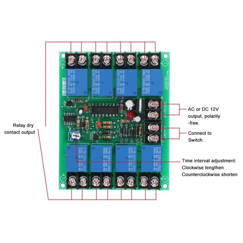 Contrôleur séquentiel réglable, carte de séquence de temps d'alimentation technique, 8 canaux, 0.2-4S