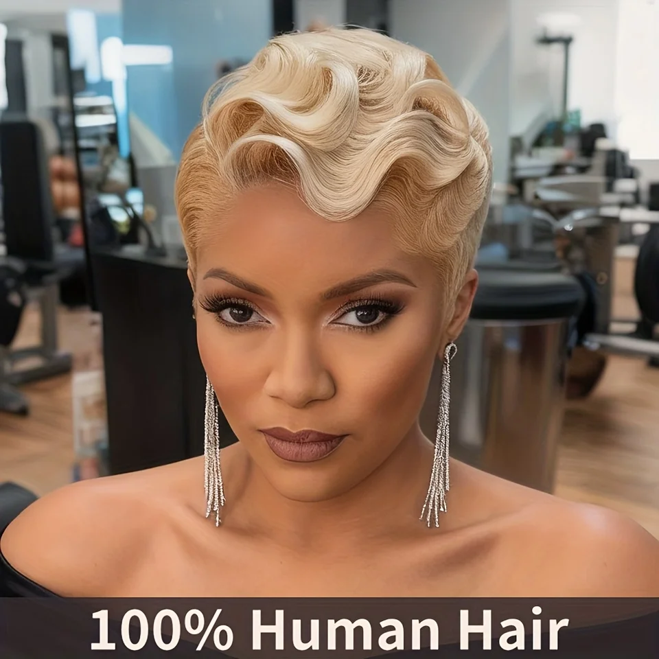 613 باروكة من شعر طبيعي مجعد شيك عابث قطع شعر مستعار قصير بوب غريب شعر بشري مجعد شعر مستعار آلة كاملة للنساء غطاء شبكي وردي #1