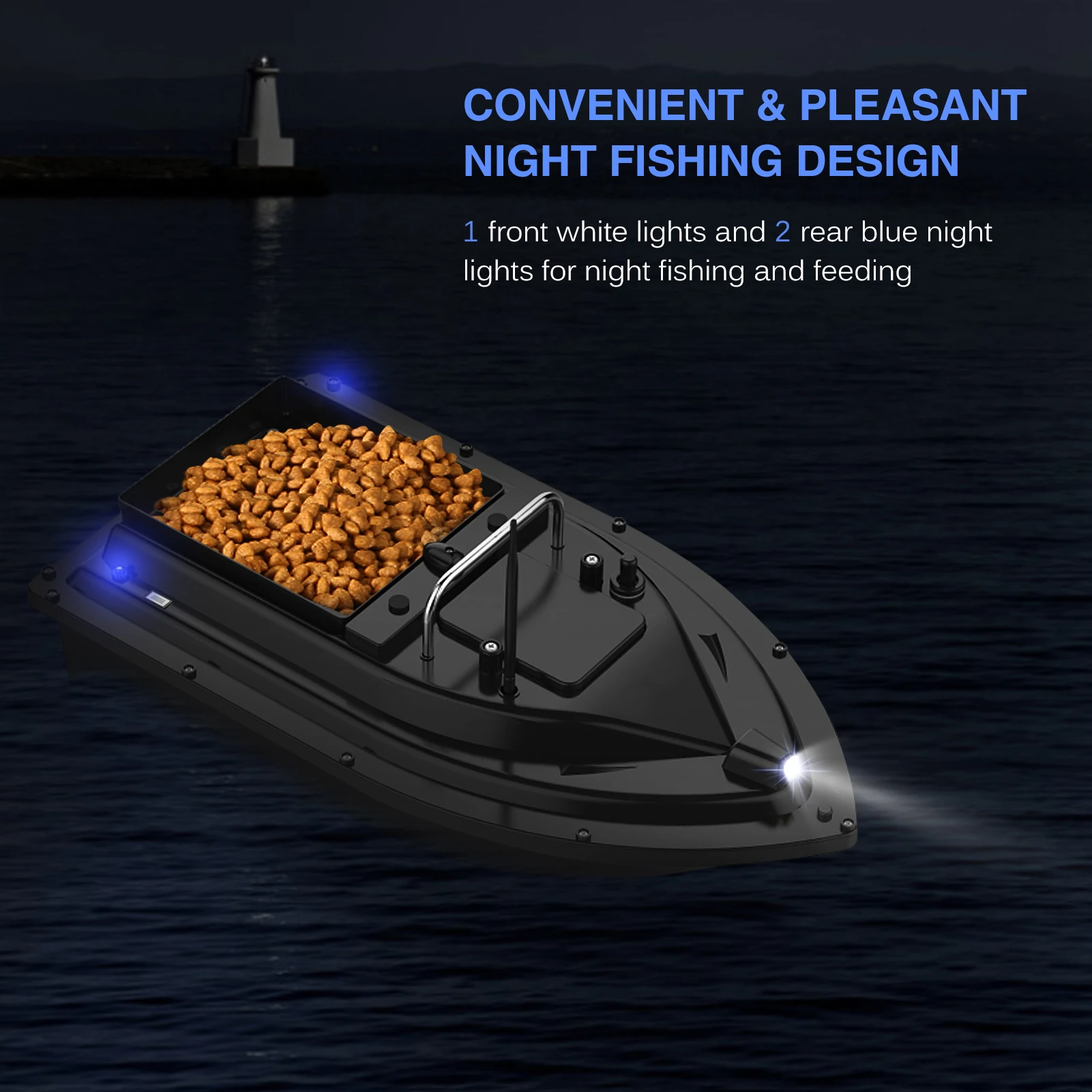 Bateau d'alimentation télécommandé de 500 m | Bateau d'appât automatique | Bateau d'appât de pêche de nuit avec lumière de navigateur LED et télécommande, chargeur | Bateau de pêche sans fil Poids
