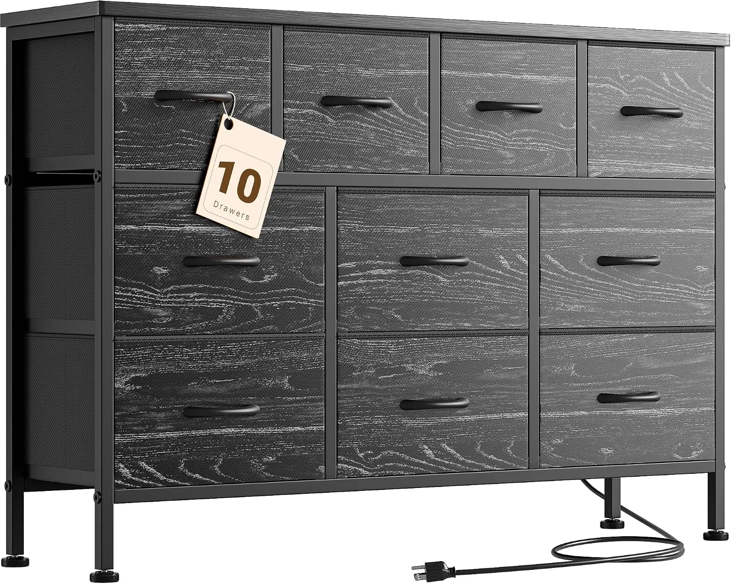 10-Drawer Dresser with 2 AC Outlets & 2 USB Ports, FSC-Certified Wood TV Stand for Up to 50-inch TVs, Bedroom Storage Chest