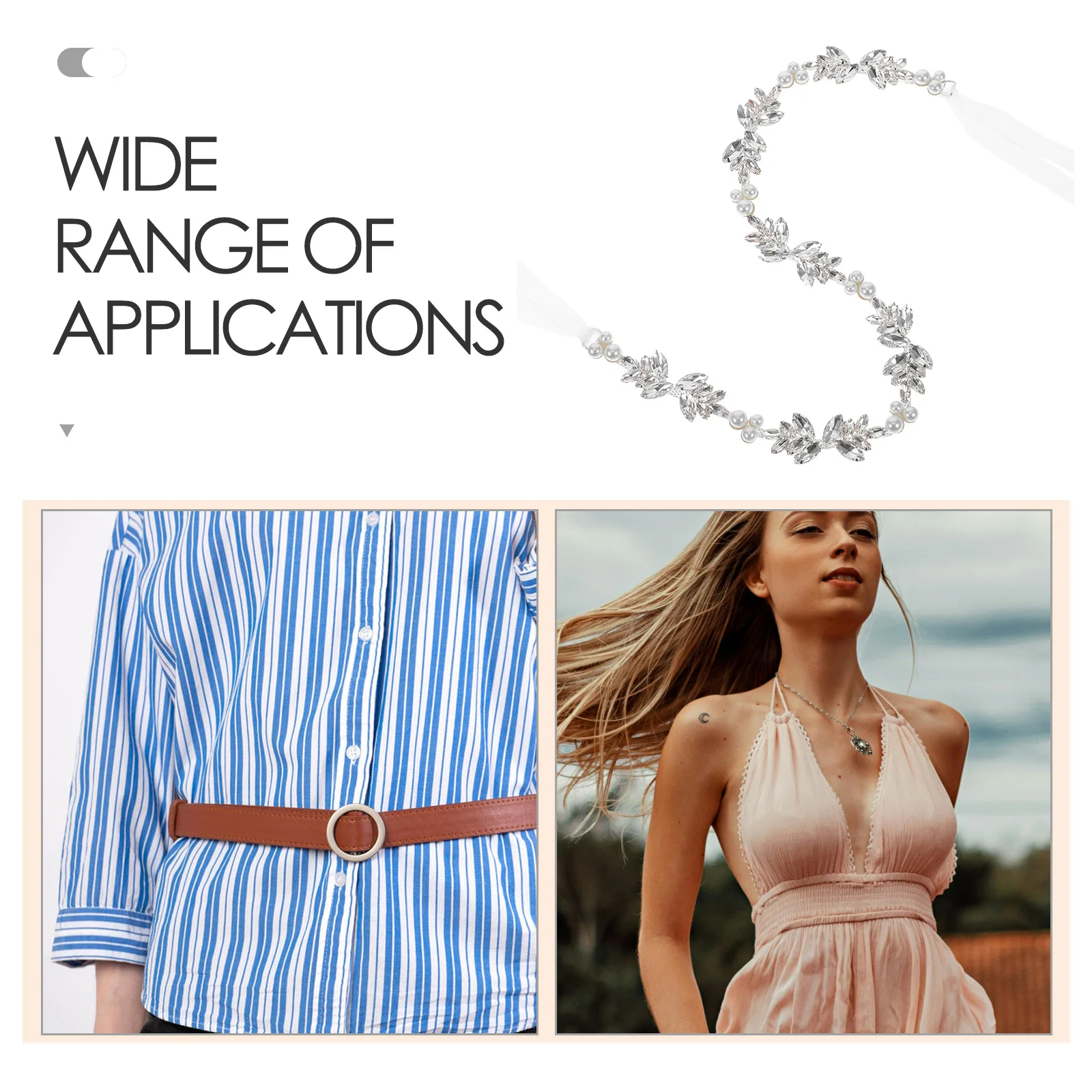 Pasek ślubny z dżetami, regulowany, elegancki pas do sukni dla kobiet