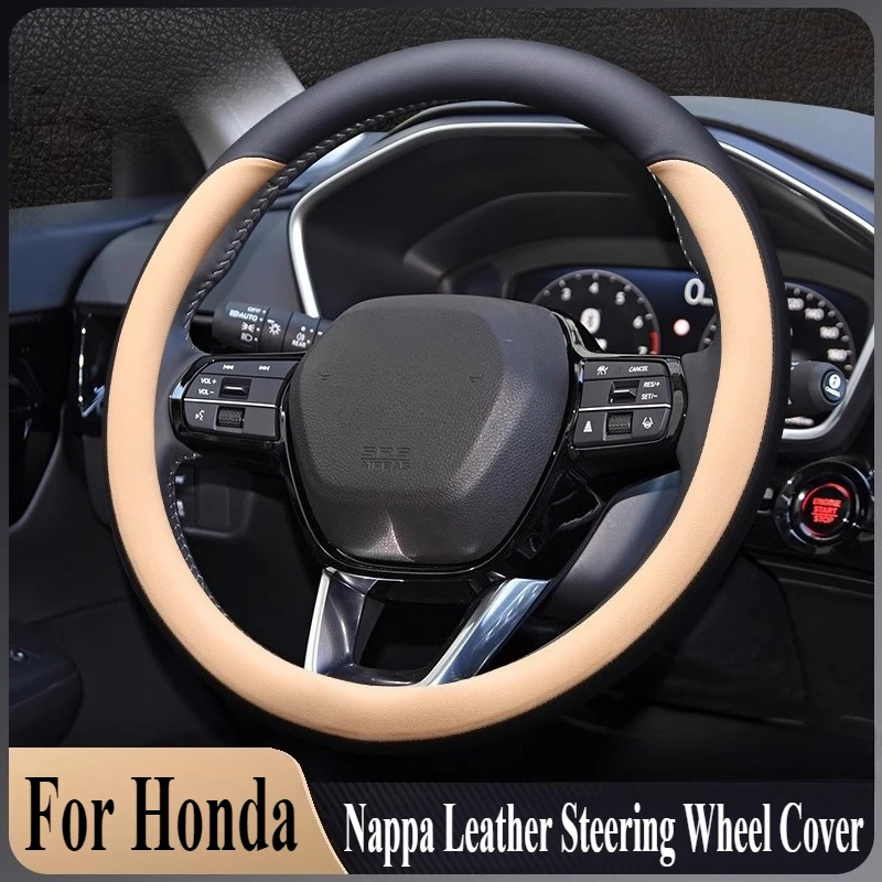 

For Honda Civic 11th Accord HR-V INTEGRA CR-V Nappa Leather Steering Wheel Cover Anti Slip Four Season Universal Car Accessory