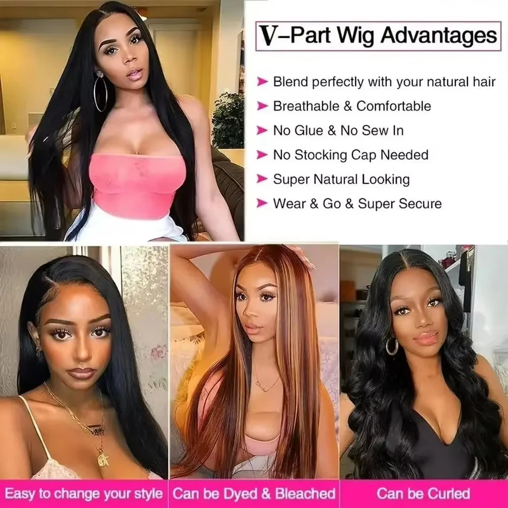 220% Density Straight Hair V Part Wig 30 32 Inches Upgrade Human Hair Head Clip In Half Wig Brazilian Glueless Wigs For Black Women - view 6