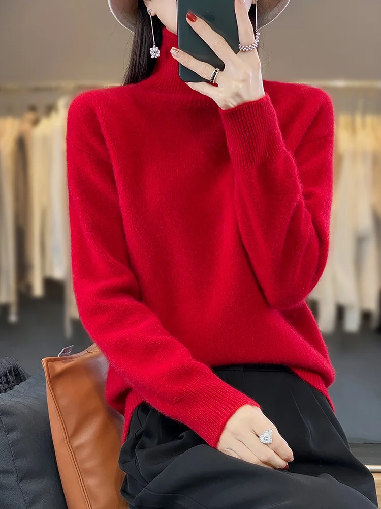 2026 Autumn/Winter Women's Merino Wool Turtleneck Knitted Pullover Solid Color Basic Version Fashionable Soft Long Sleeve Top 3