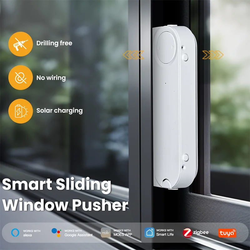 Tuya ZigBee Smart Sliding Window Pusher Automatic Opener Closer Solar Charging App Remote Control Support Alexa Google Home