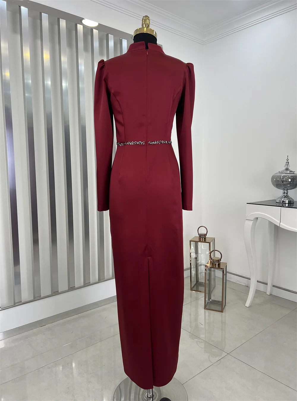 Amanda Muslim High Neck Prom Dress 2023 Elegant 3/4 Sleeve Evening Dress Burgundy Knee Lenght Party Dress فساتين مناسبة رسمية