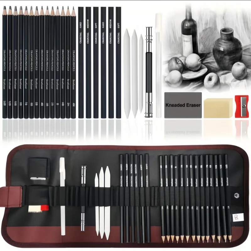 29-Piece Sketchllg Art Set for Adults - Includes Three Pencil Sketch Books Graphite Pastel Charcoal Drawing Supplies