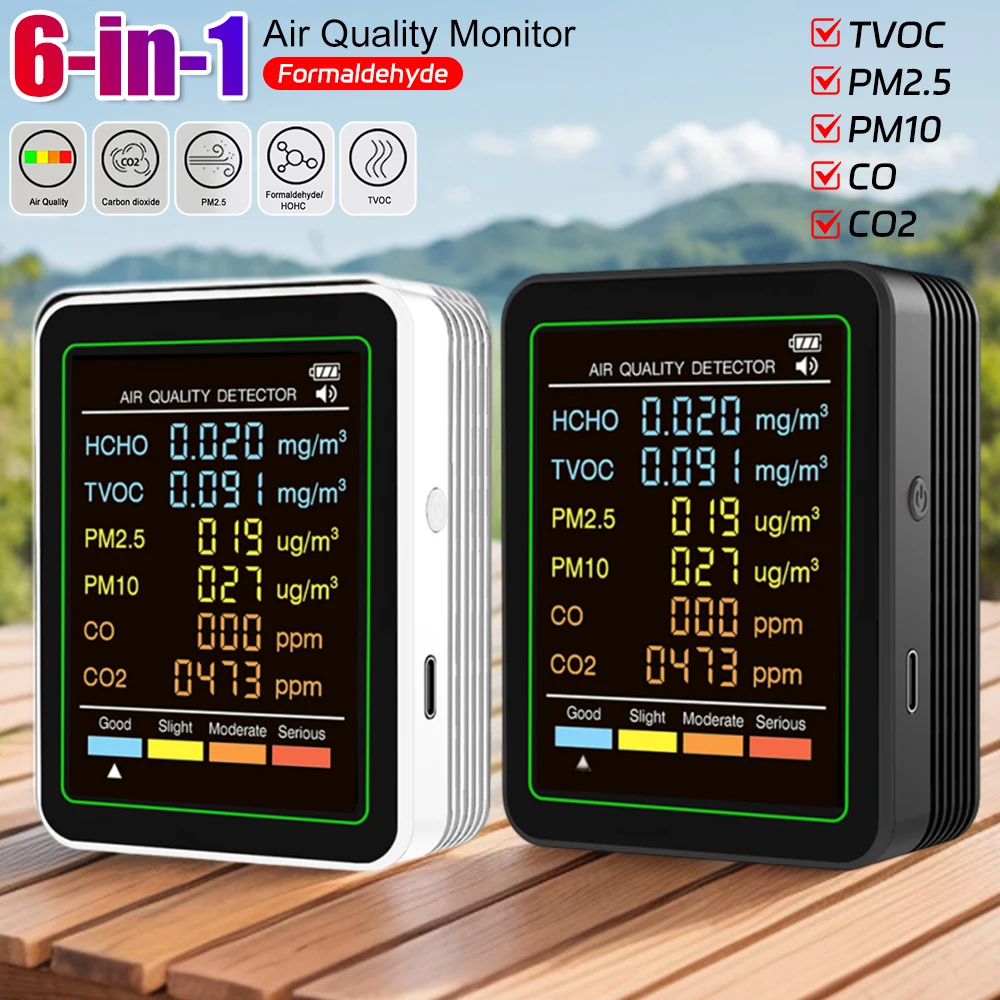 NEW Air Quality Monitor Carbon Dioxide CO CO2 Tester 6-in-1 Air Detector Formaldehyde Monitor Agricultural Greenhouse Air Tester