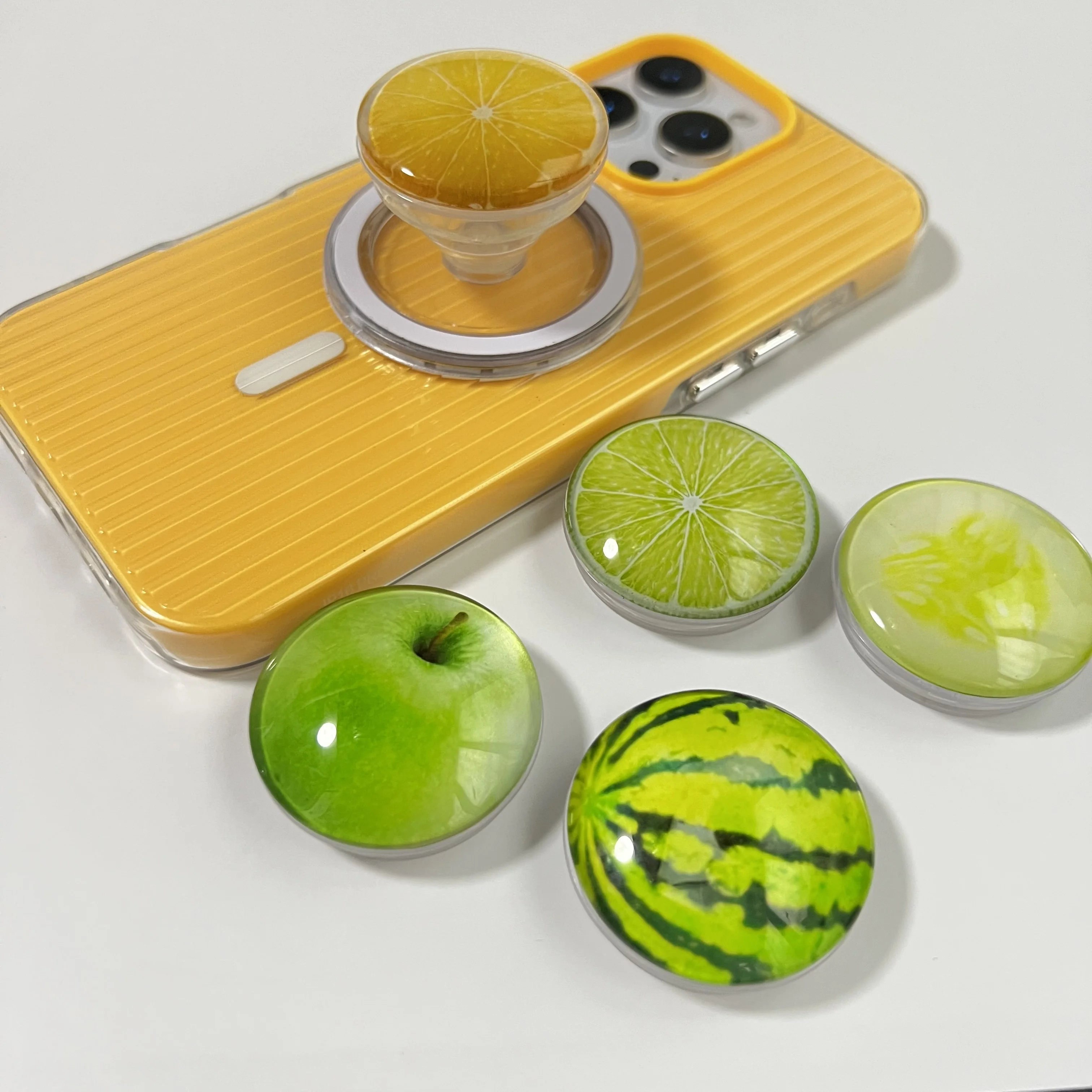 

With Summer Fruit Inside 3D Crystal Ball Phone Case Stand For Magsafe Magnetic Bracket For IPhone Samsung Phone Case Holder