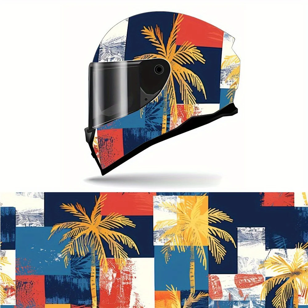 

Vibrant Tropical Blocks Island Patchwork Full Face Vinyl Motorcycle Helmet Decorative Sticker Waterproof Self-adhesive Gift for