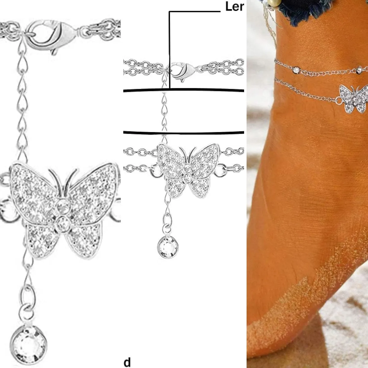 Silver Ankle Bracelets for Women,14K Heart Double Layer Women's Anklets Adjustable Beach Anklets Gifts Jewelry for Women Teen Gi