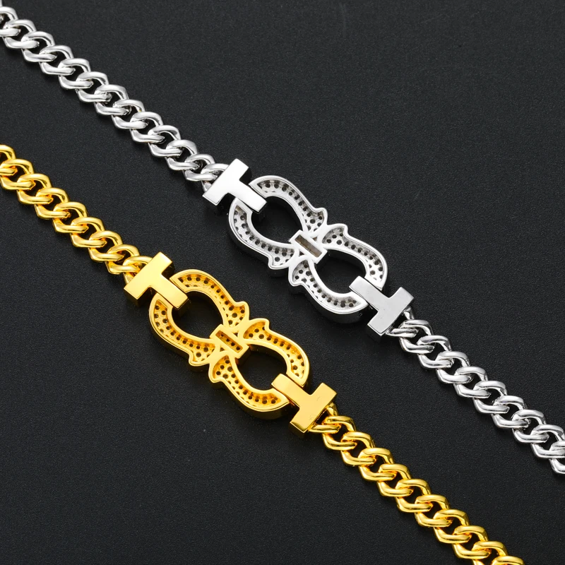 TUHE Silver Plated Copper Cuban Link Bracelet Iced Out Cubic Zirconia Double Horseshoe Charm For Men Hip Hop Jewelry Party Gift view 2