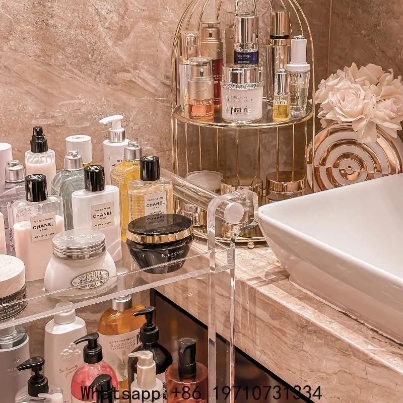 Acrylic movable cart, bathroom storage shelf, makeup vanity, multi-layer storage, floor-to-ceiling display corner shelf