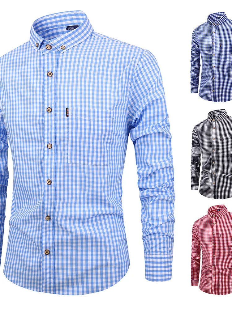 

Классическая клетчатая повседневная одежда Long Sve для мужчин Sli Cotton Busin Casual irt Inner Wear Tu in irt для молодых мужчин