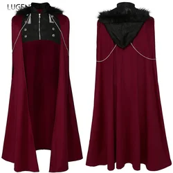 Men Medieval Hooded Cape Punk Chain Steampunk Coat New Zipper Party Grand Event Show Costume Retro Casual Trench Clothing